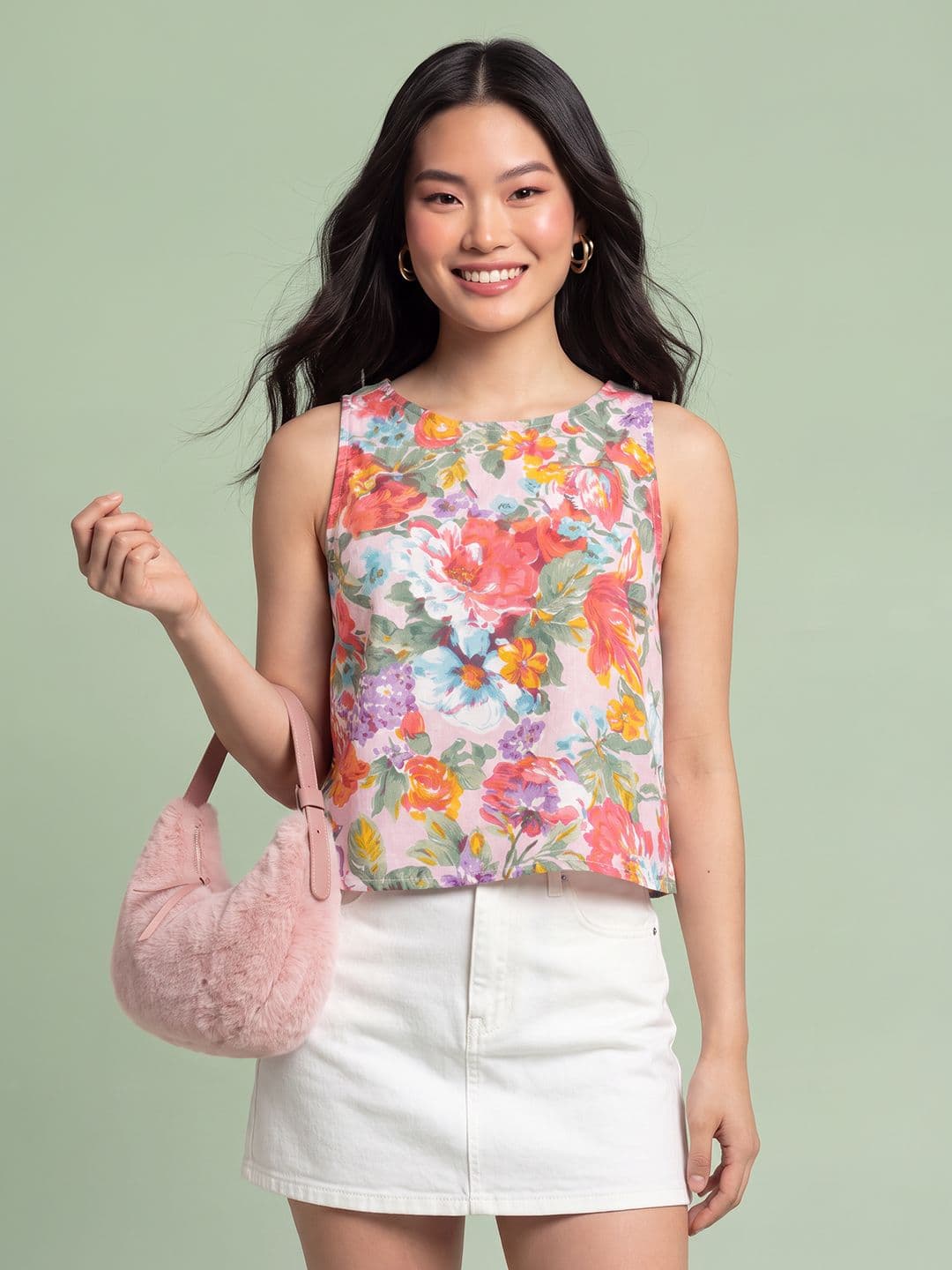 DressBerry DressBerry Sleeveless Floral Printed A-Line Top