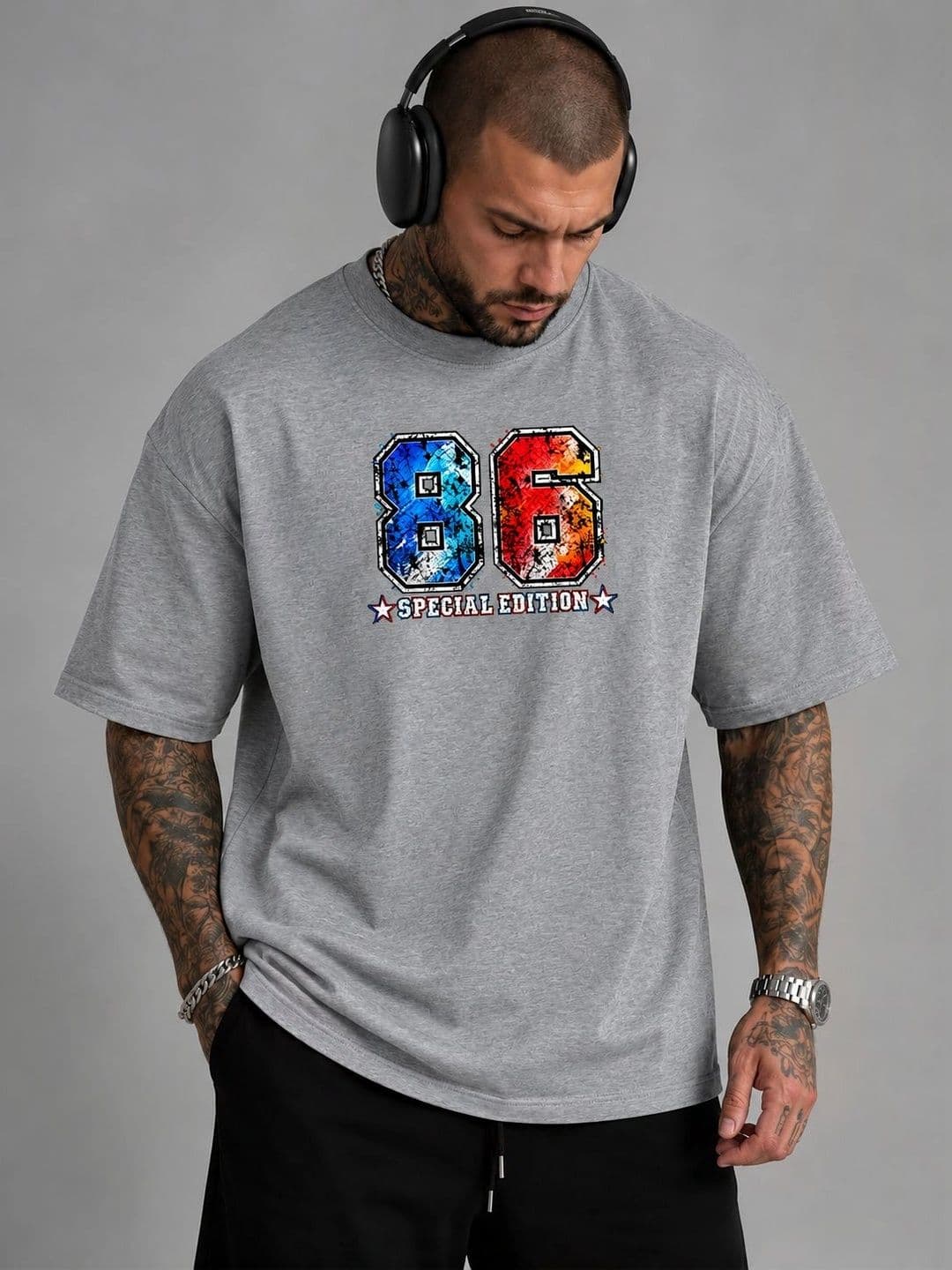 Moda Rapido Moda Rapido Men Printed Drop-Shoulder Sleeves T-shirt