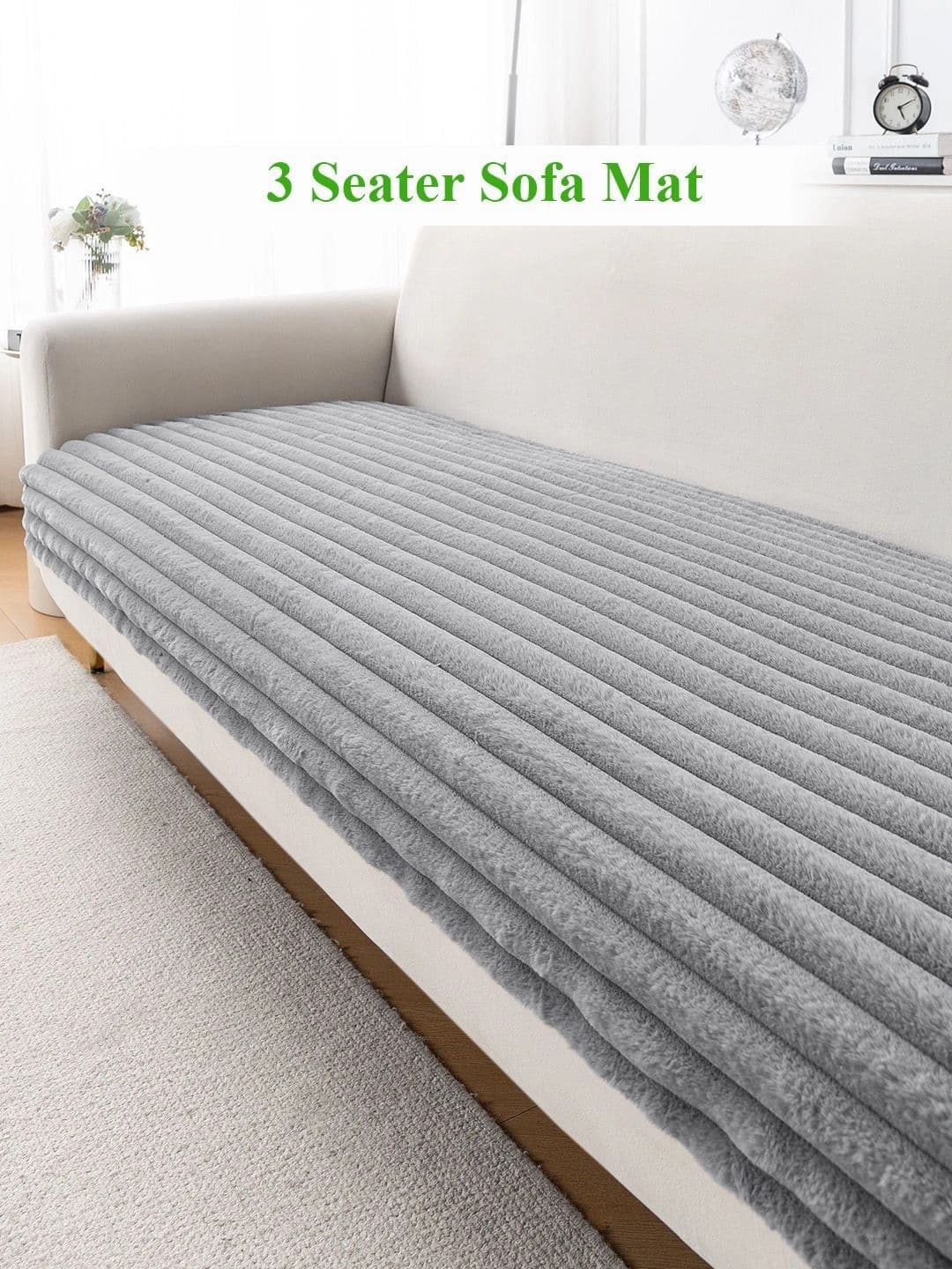 HOKIPO HOKIPO Grey Solid 3 Seater Sofa Cover Mat