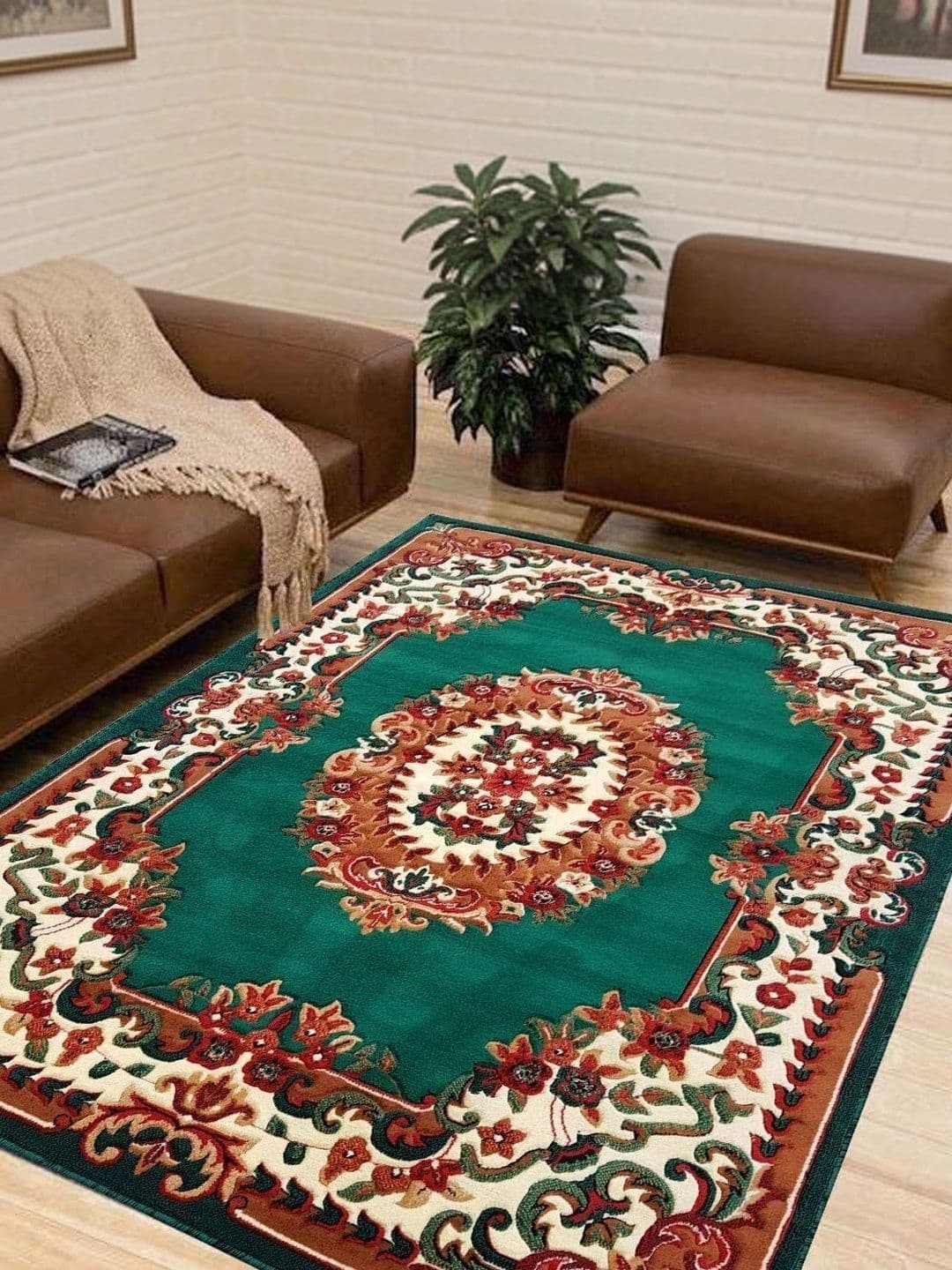 Acarpet Acarpet Green Traditional Anti-Skid Polyester Carpet