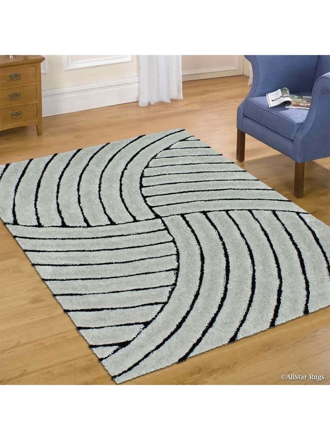 Acarpet Acarpet Silver-Toned Geometric Shaggy Polyester Carpet