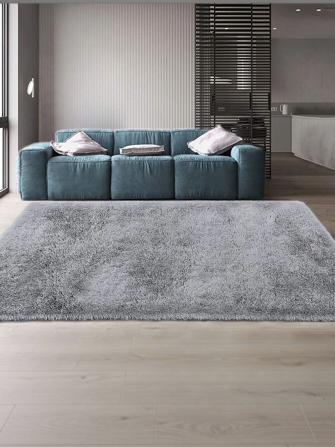 Acarpet Acarpet Silver-Toned Solid Shaggy Polyester Carpet