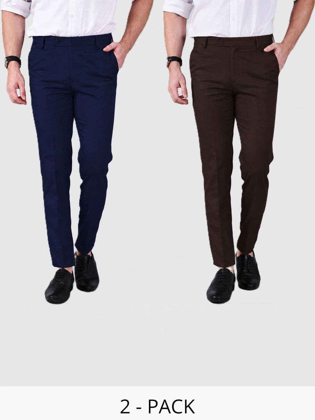 Metronaut Metronaut Men Pack of 2 Blue & Brown Regular Fit Formal Trousers