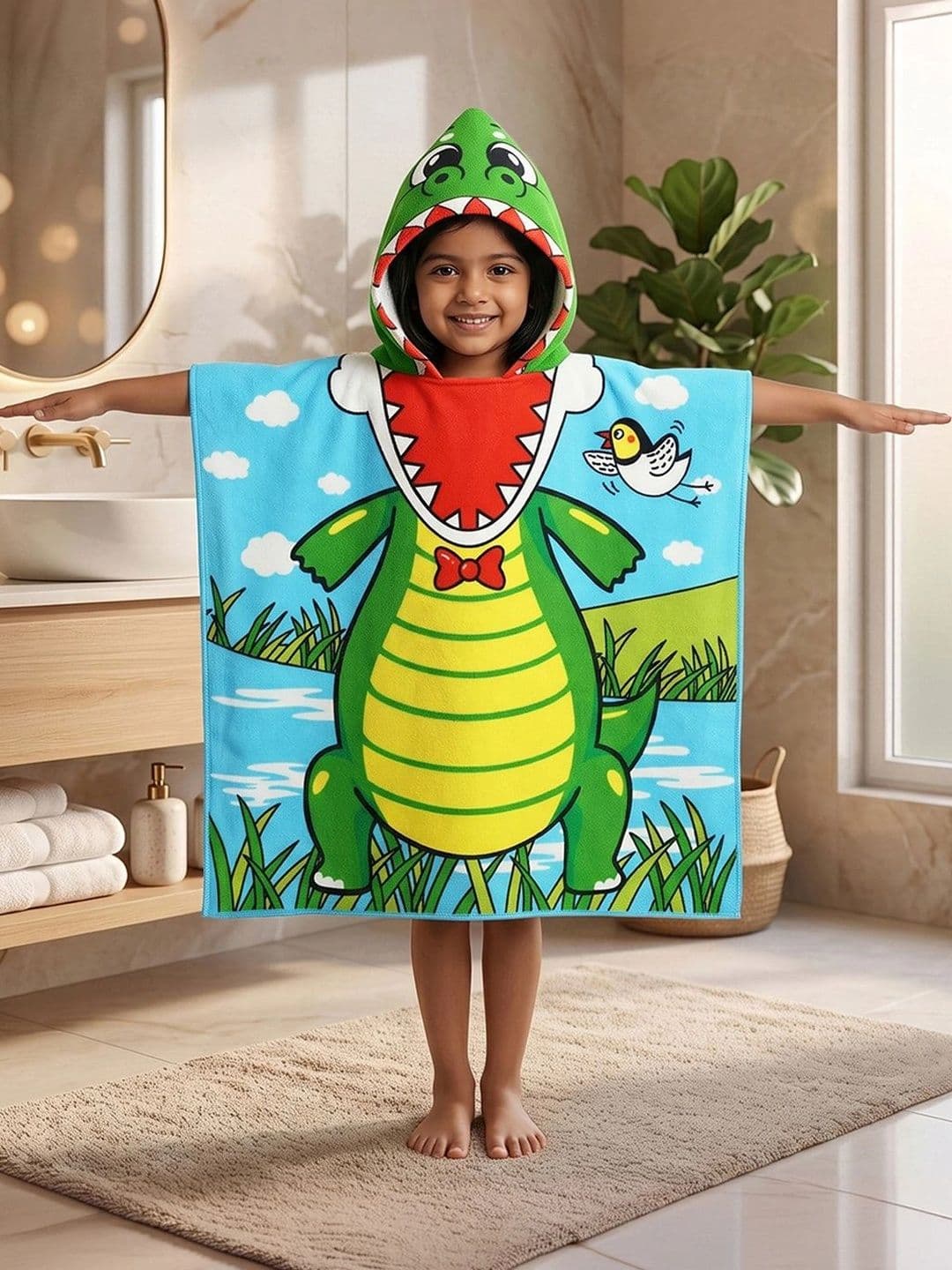 Story@home Story@home Green & Red 1 300 GSM Bath Towel