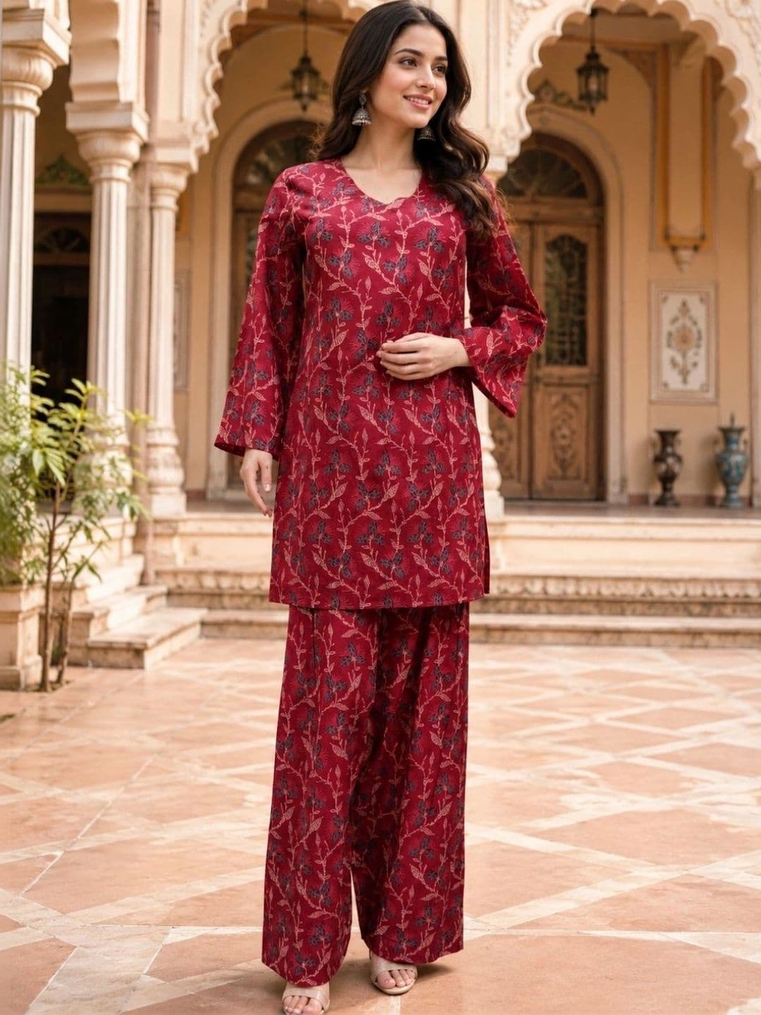 Moda Rapido Moda Rapido Floral Cotton Printed Top with Palazzos