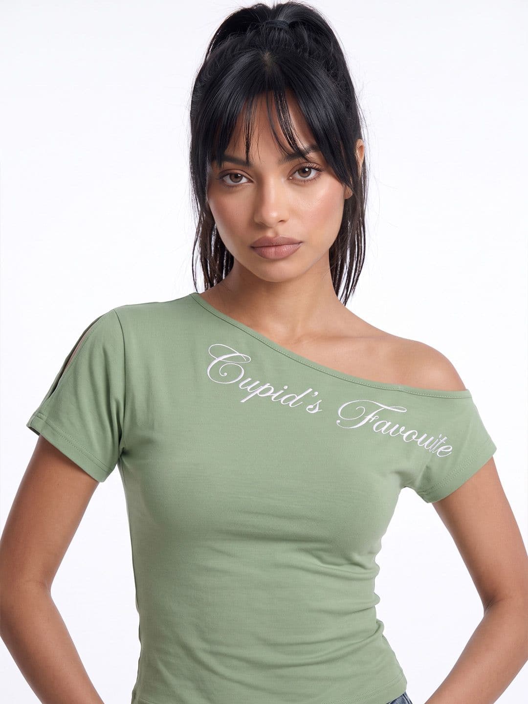 glitchez glitchez Printed One Shoulder Crop Top
