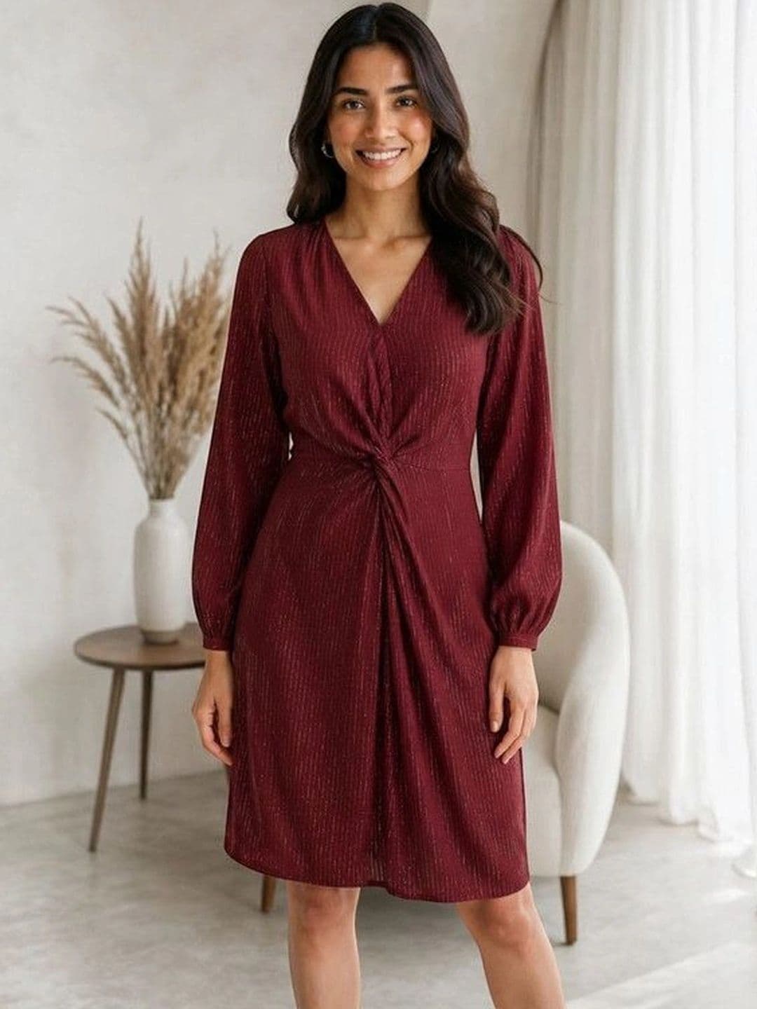 DressBerry DressBerry Puff Sleeve Crepe A-Line Dress