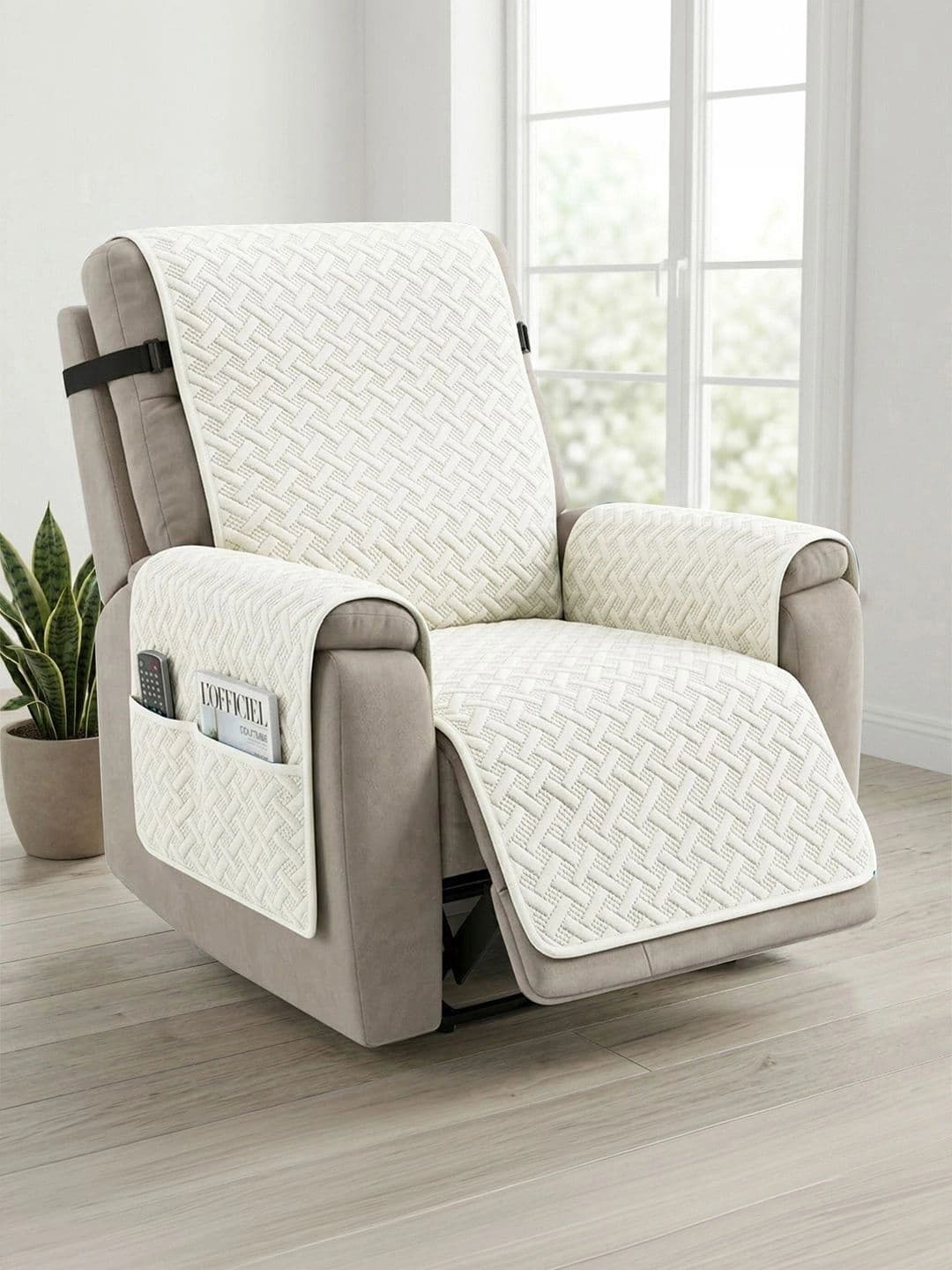 Story@home Story@home Off White Microfibre Blend 1 Piece Sofa Cover With Arms