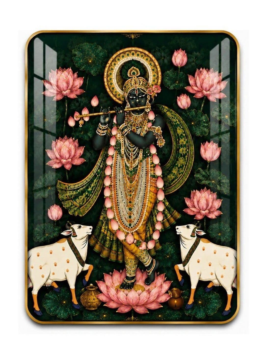 Anayat Anayat Gold-Toned Single Piece Glass Religious Wall Paintings