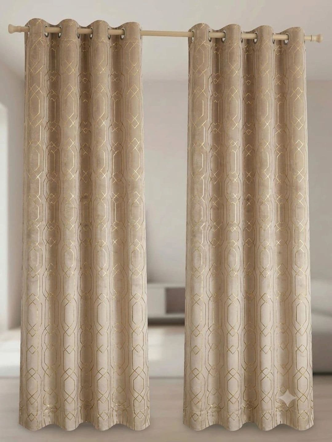 RAINBOW FURNISHINGS RAINBOW FURNISHINGS Beige Set of 2 Geometric Long Door Curtain