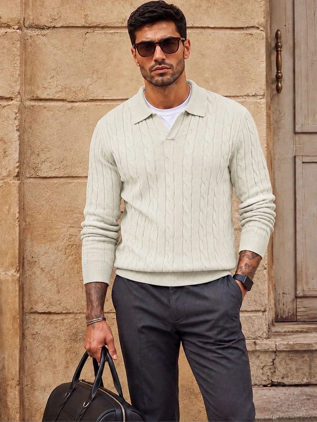 R.Code by The Roadster Life Co. R.Code by The Roadster Life Co. Men Cable Knit Woollen Pullover