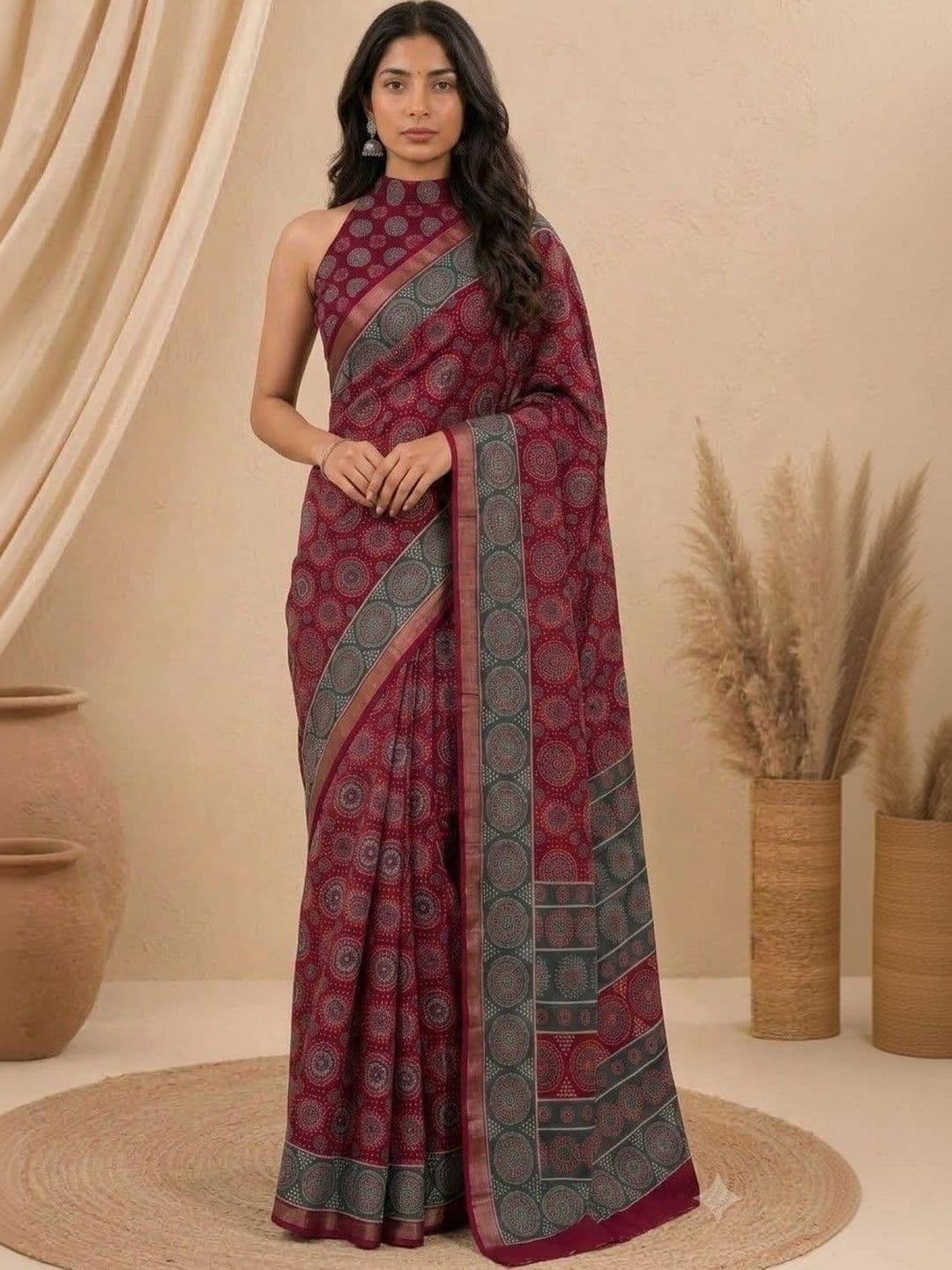 AARYAN SAREES AARYAN SAREES Red Pure linen designer saree