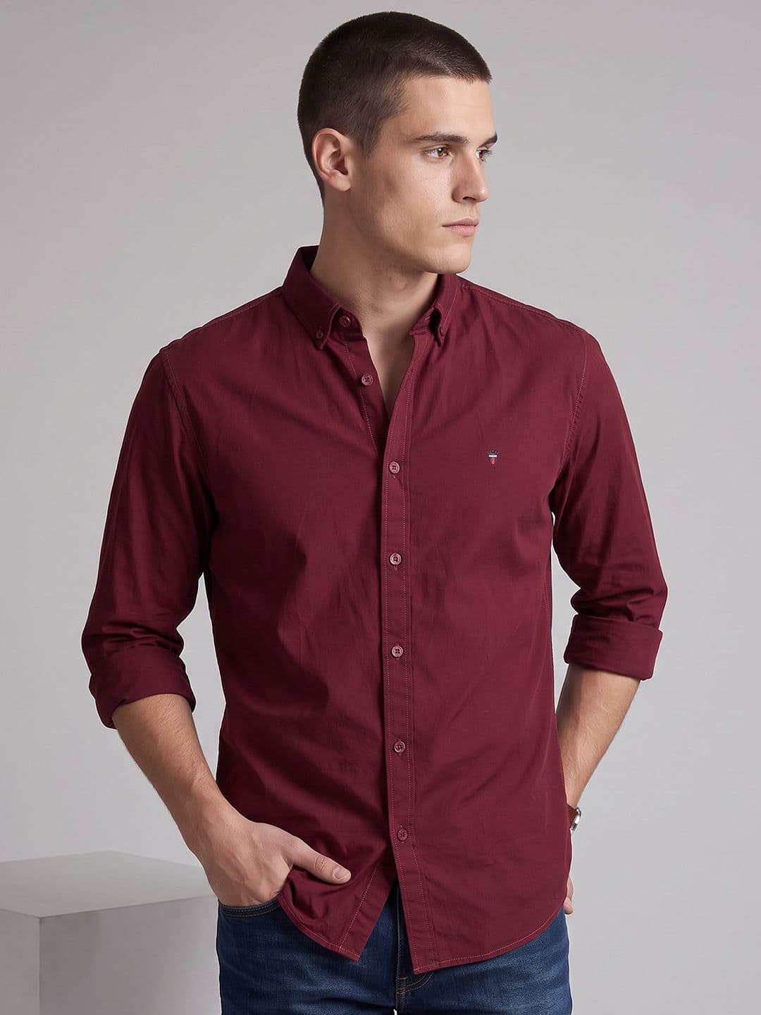 Solid Pure Cotton Casual Shirt Louis Philippe Jeans Slim Fit Solid Pure Cotton Casual Shirt