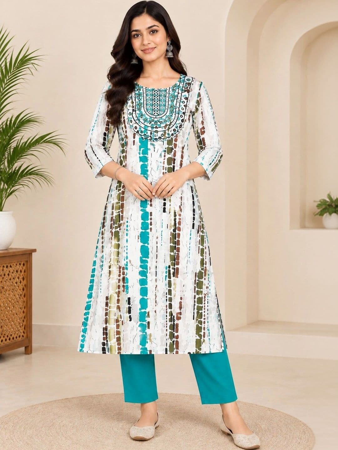 SHORZO SHORZO Women Printed Regular Thread Work Kurta with Trousers