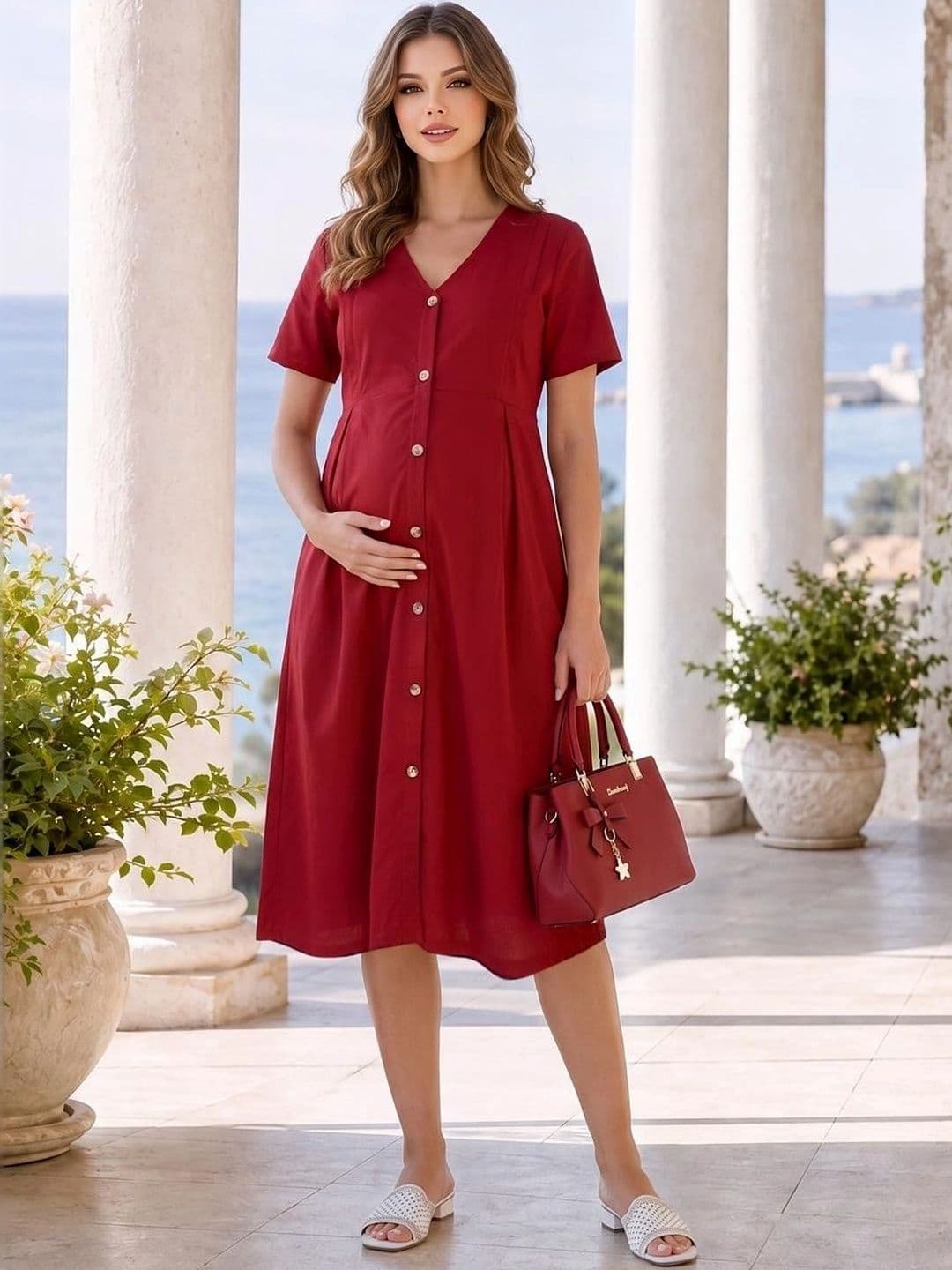 Skien Skien Women Maternity Knee Length A-Line Dress