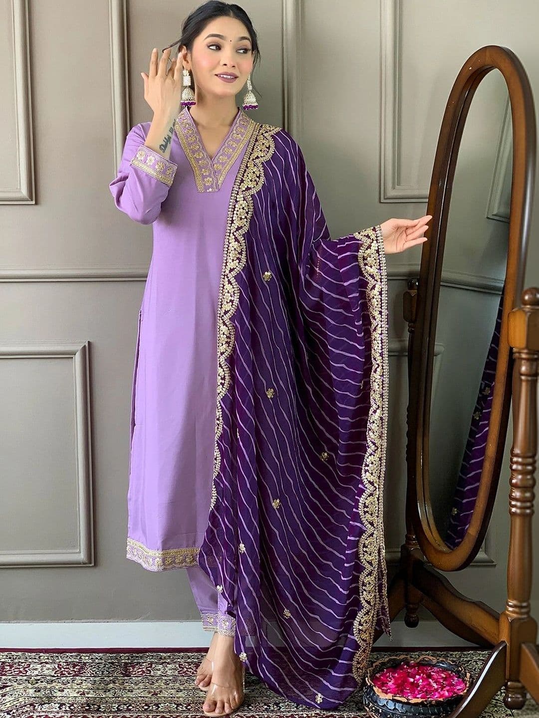 all about you all about you Women Ethnic Motifs Embroidered Regular Kurta with Trousers & With Dupatta