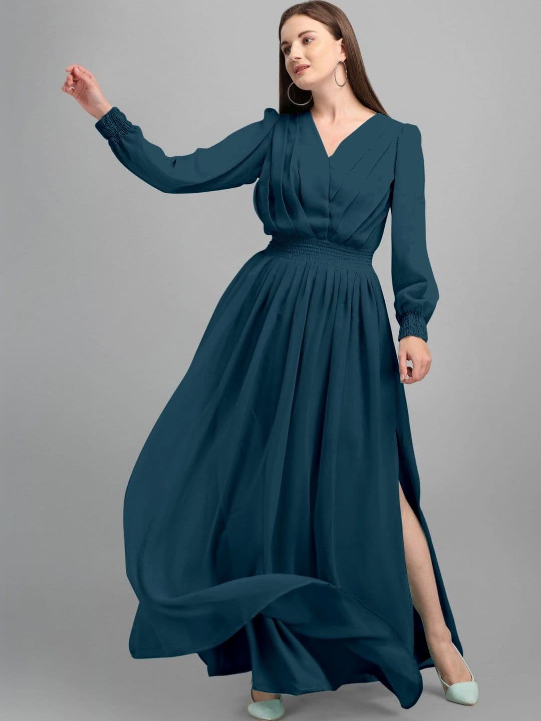 daidai daidai Puff Sleeve Georgette Maxi Dress
