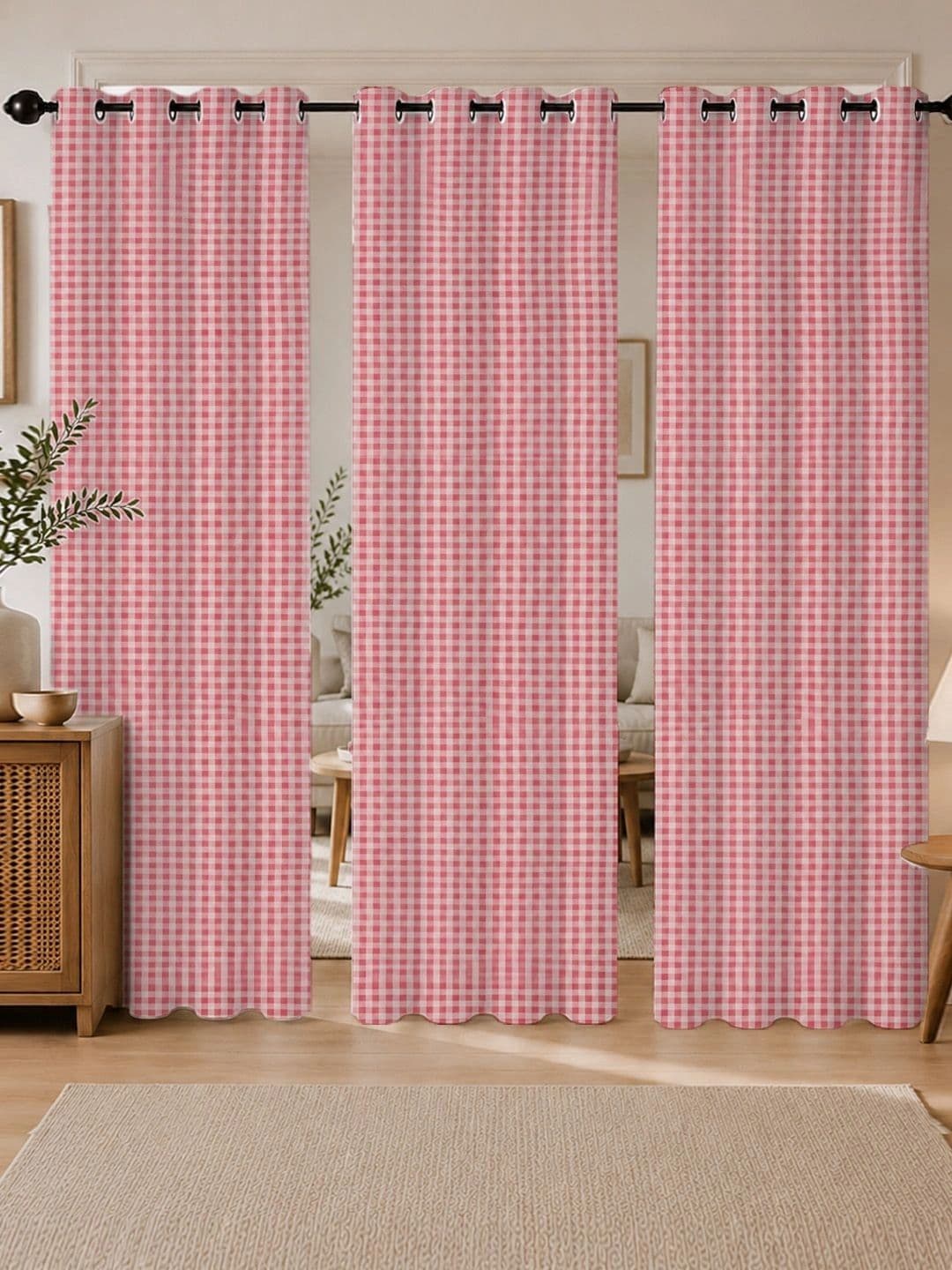 ANA ANA Pink & White Set of 3 Room Darkening Long Door Curtain