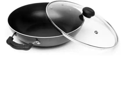 BLAL Non-Stick Kadai with Glass Lid, Aluminium, 24 cm, 2.5 Litre, Deep Kadhai, Grey
