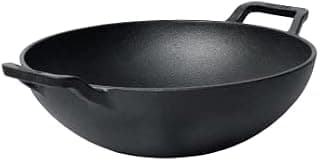 Meyer Pre Seasoned Cast Iron Kadai Without Lid | Iron Kadai for Cooking | Cast Iron Kadhai | Deep Frying Kadai with Heavy Bottom, Gas and Induction Compatible, 20cm, Black