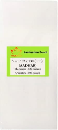 True-Ally Aadhar Card Size Ultra Glossy Clear Thermal Lamination Pouch (100mm X 225mm) Transparent Waterproof Sheet for Home and Office Laminating Sheet (125 Micron Pack of 100)