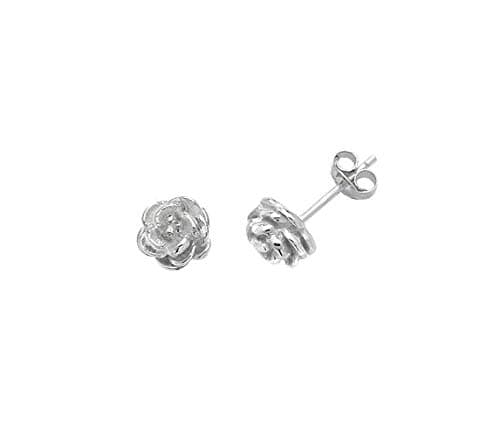 Nemichand Jewels White 925 Sterling Silver Rose Flower Stud Earrings for Women