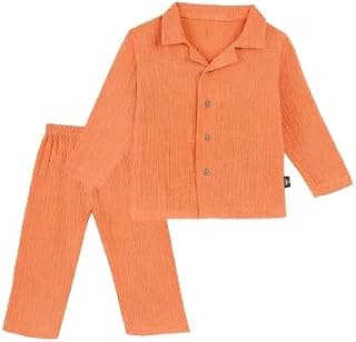 COTTON BUDDY Unisex Muslin Double Gauze Premium Cotton Clothing Set Long Sleeve T-Shirt With Pant Kids Casual Wear Soft Outfit Toddler Lounge Wear Comfortable Playwear Set