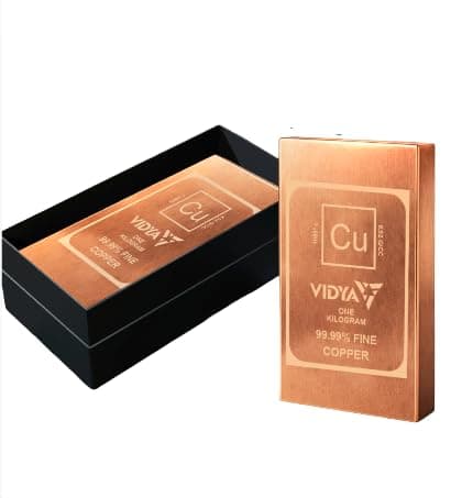 VIDYA 99.99% Fine Pure Copper Bar, 1 Kilogram, Investment Grade Bullion, Made in India (1 Kg)