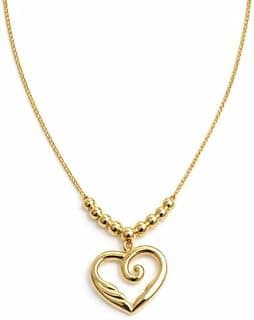 Zarini Gold-Plated Open Heart Minimalist Beaded Chain Pendant Necklace for Women | Elegant Heart Charm Necklace | Daily Wear | Lightweight Fashion Jewellery | Gift for Girls & Women