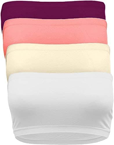 PLUMBURY Non Padded Strapless Tube Bra for Women, Free Size (Pack of 4) Purple/Light Pink/Beige/White