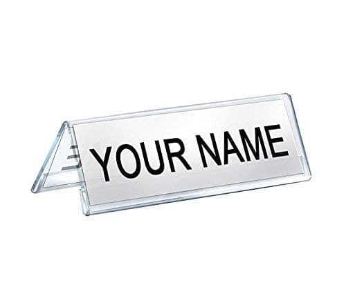 Shuban Clear Acrylic Desk Name Plate Holder – 20 Pack 2-Sided 08 Inch x 02 Inch V-Shaped Display Stand for Name Plates, Table Place Cards, Signs & Labels – Reusable for Office, Business, Weddings, Restaurants & Schools