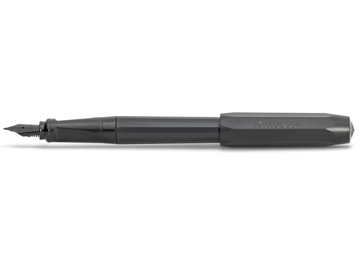 Kaweco PERKEO Medium Nib Fountain Pen - All Black Body, Premium German Fountain Pen with Royal Blue Ink Cartridge, 13 cm, Light Weight, Ergonomic Grip