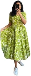 Generic Women's Yellow Floral Print Tiered Midi Dress