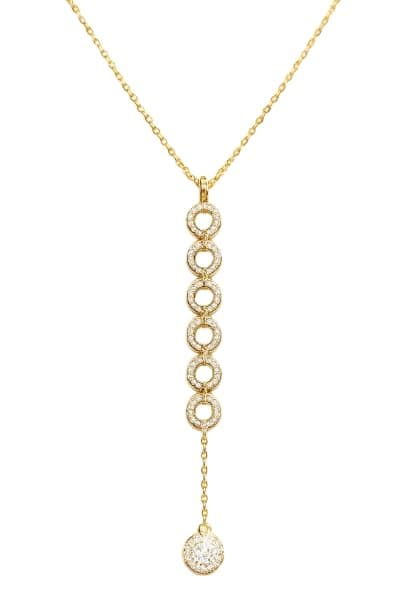 MEENAZ Jewellery Gold Circular Drop Charm Pendant Necklace for Woman Adjustable Chain with American Diamond AD Stones Stylish Locket Valentine Gift for Girlfriend Women Anniversary Birthday Gift -220