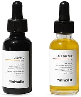 Minimalist Vitamin C Serum 10% + AHA BHA PHA Peeling Solution | Face Brightening & Exfoliating Combo for Glowing Face | Vitamin C for Glowing Skin | Skin Radiance Duo