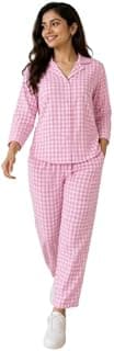 Urban Rebel Women's Co-Ord Set, Pink Gingham Check, 3/4 Sleeve Shirt with Matching Trousers