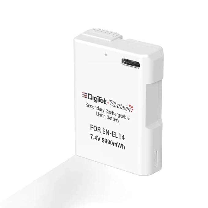 Digitek Platinum (EN-EL14 Type C) 1350mAh Li-ion Battery for Nikon DSLR Cameras with Type-C Charging Cable, for Nikon D3100, D3200, D3300, D3400, D3500, D5100–D5600, DF DSLR, and Coolpix P7000–P7800