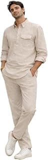 Labnin India Men’s Linen Blend Cord Set Loungewear | Lightweight Breathable Summer Co-ord Set | Relaxed Fit Shirt & Elastic Waist Pants | Comfortable Travel, Beach & Casual Lounge Wear| S-2XL |