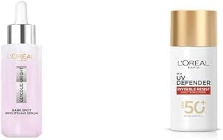L’Oréal Paris Glycolic Bright 8% [Melasyl TM + Glycolic + Niacinamide] face serum for Dark Spot & Brightening, 15ml + L’Oreal Paris UV Defender Invisible Resist Daily Sunscreen SPF50+ PA++++, 50ml