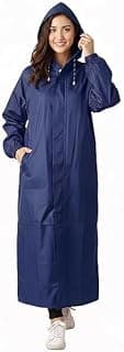 vstargallery Women's Waterproof Rain Coat, Blue, Full Length, Polyester, Adjustable Hood, Side Pockets, Free Size