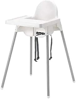 Highchair with Tray, White, Silver-Colour