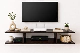 Wooden Wall Mounted TV Unit Shelf for Set Top Box Stand & WiFi Router | Modern Living Room TV Stand | Entertainment Unit (Dark WENGE, 61, Centimetres, 8, Inches, 5, Inches)