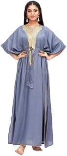 Women Zari Golden Work Kaftan Woman Pure, Rayon Kaftan Ladies Caftan Kurti Tops Free Size V Neck Women Night Combo Casual Maxi 01