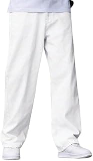 Men's White Wide Leg Jeans, Baggy Fit, Casual Style, Relaxed Denim Trousers