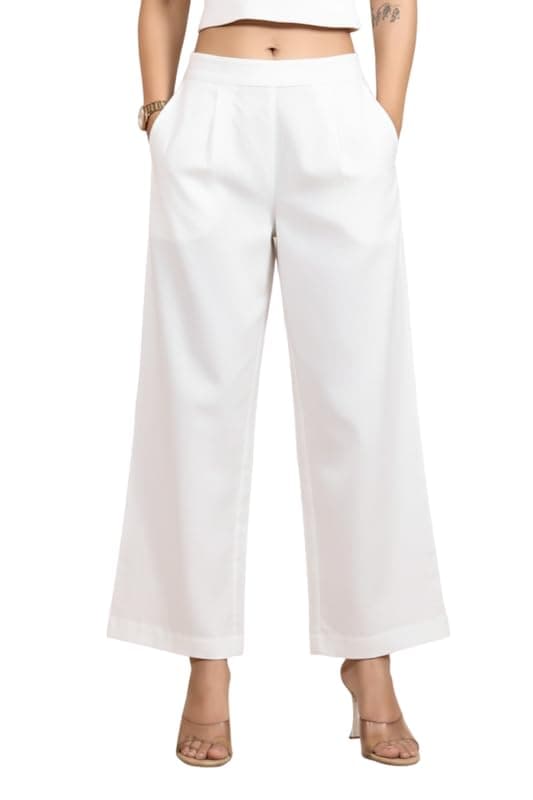 MIRHANIKA Wide Leg Cotton Trousers for Women Straight Fit Korean Style Parallel Pants for Women Casual Office Formal Wear