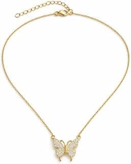 Zarini Gold-Plated Crystal Butterfly Magnetic Detachable Pendant Necklace with CZ Stones for Women
