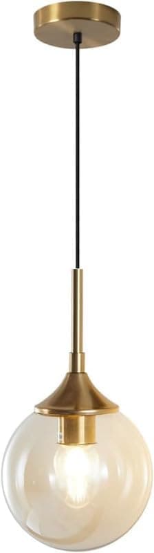 ZELTRON Lighting Mid Century Modern Pendant Chandelier 1-Light Gold Glass Globe Pendant Light Brushed Brass Large Kitchen Pendant Light (Bulb not Include)