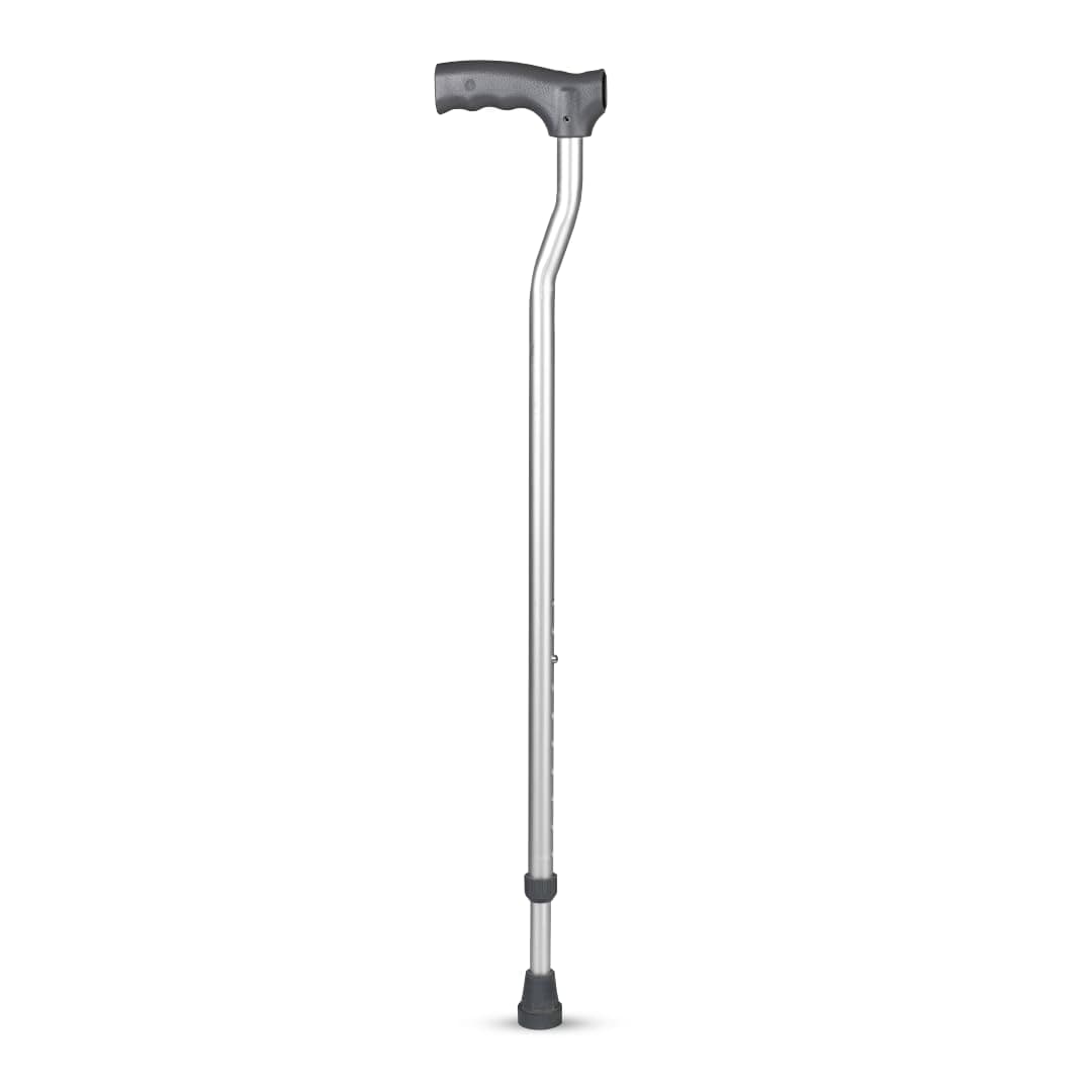 Vissco Avanti L Shape Walking Stick for Elderly and Physically Challenged, Lightweight Aluminium Walking Cane, Height Adjustable, Anti-Slip Rubber Tip for Men and Women (Universal, Grey)