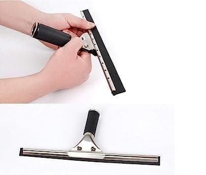 Amigos Store™ Stainless Steel Glass Squeegee – Black Window & Shower Glass Cleaning Wiper with Rubber Blade-35Cm