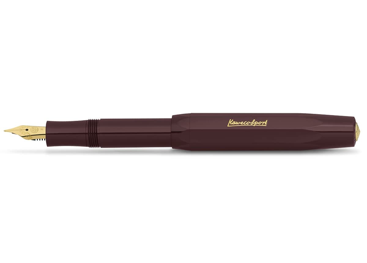 Kaweco Classic Sport Medium Nib Fountain Pen – Bordeaux, 23K Gold-Plated Steel Nib with Iridium Tip, 13 cm Compact Size, Ink Cartridge Compatible